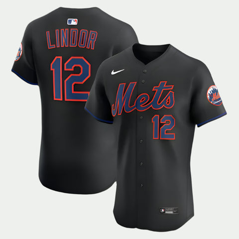 2025 Jersey Nueva York Mets (Black) "El Capitán" #12 – Transpirable, Secado Rápido