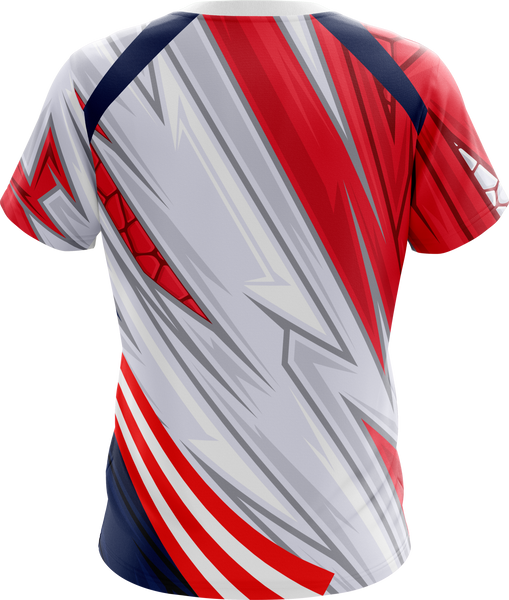 Dynamic Puerto Rico sports jersey with bold PR logo and flag-inspired red, white, and blue design, perfect for team uniforms in 2025.