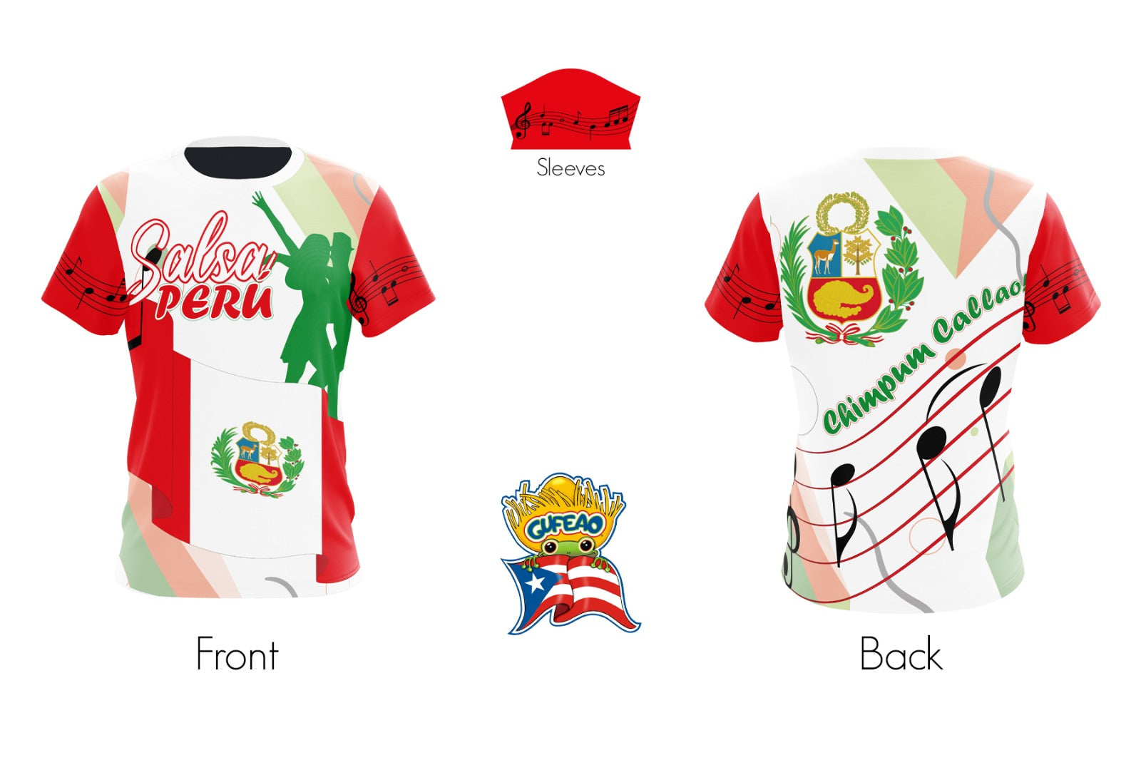 A vibrant t-shirt celebrating Loíza, Puerto Rico as "La Capital de la Tradición" with front and back designs. The front features bold text "La Capital de la Tradición" with colorful Vejigante masks, a Puerto Rican flag, and a drum emblem on a blue gradient background. The back showcases a beach scene with a "Loíza Isla del Encanto" sign, a palm tree, a large star, and a Gufeao logo, perfect for expressing Loíza pride and Puerto Rican cultural heritage.