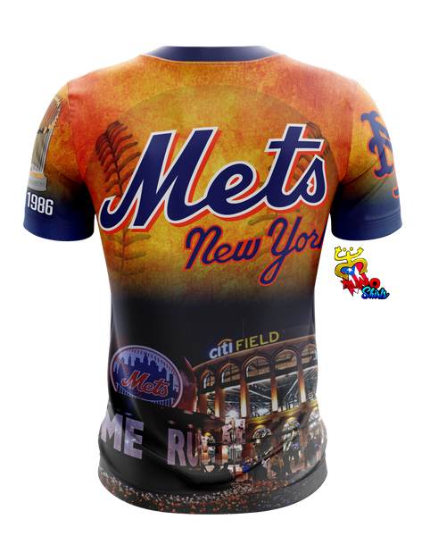 New York Mets baseball fan jersey featuring Citi Field stadium and Mets logo design by Taino Shirts
