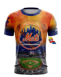 New York Mets baseball fan jersey featuring Citi Field stadium and Mets logo design by Taino Shirts